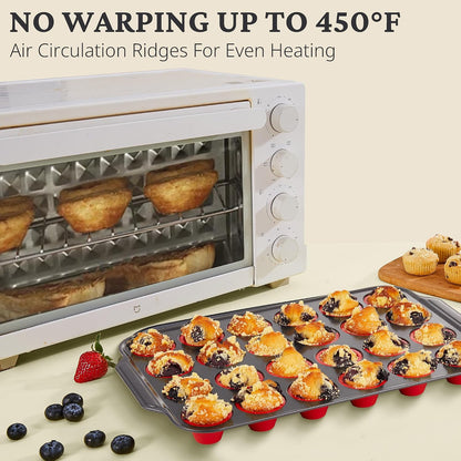 BRONYPRO Silicone Muffin Pans for Baking with Metal Frame, Egg Bite Molds, Cupcake Pans 12 Regular Size, Muffin Tins Easy to Pop Nonstick Non Toxic Bakeware for Oven,Blue