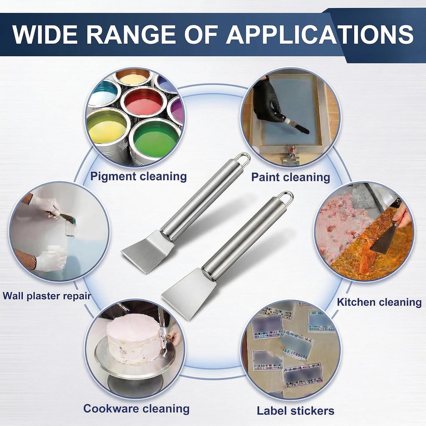 2 PCS Stainless Steel Scrapers, Cleaning Scraper Tool, Paint Scrapers, Multifunctional Metal Scraper Tools for Cookware, Stovetop, Adhesive, Oven Racks, Grout, Grill, Glass, Kitchen & Home