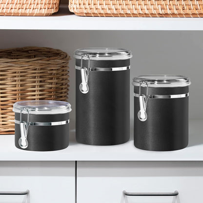 Oggi Stainless Steel Kitchen Canister 62 fl oz - Airtight Clamp Lid, Clear See-Thru Top - Ideal for Kitchen Storage, Food Storage, Pantry Storage. Large Size 5" x 7.5".