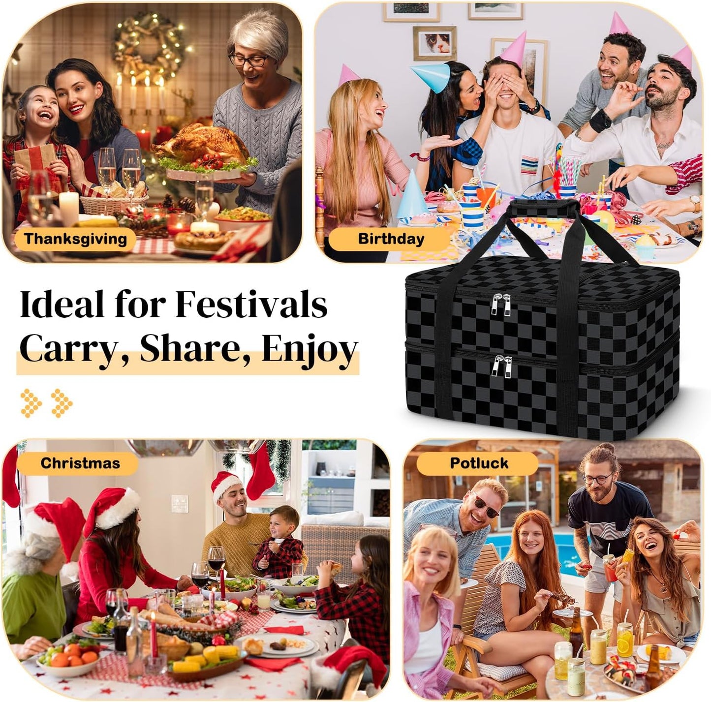 Coobiiya Insulated Casserole Carrier,Lasagna Lugger Tote Keeps Food Hot or Cold,Thermal Lunch Bag Warmer & Cooler Carrier Bag,Portable Tote Bag Fits 9" x 13" Baking Dish for Picnic and Cookout