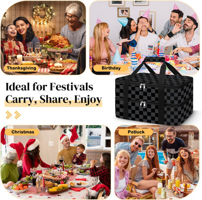 Coobiiya Insulated Casserole Carrier,Lasagna Lugger Tote Keeps Food Hot or Cold,Thermal Lunch Bag Warmer & Cooler Carrier Bag,Portable Tote Bag Fits 9" x 13" Baking Dish for Picnic and Cookout