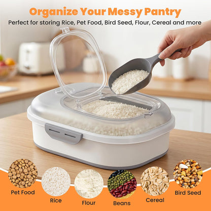 50 Lbs Rice Storage Container with Wheels, Collapsible Airtight Rice Holder with Transparent Lid, Measuring Cup, Scoop, Handle, BPA Free Food Storage Container for Pet Food, Grain, Bird Seed