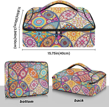 Mandala Casserole Dish Carrier, Portable Leakproof Insulated Casserole Carrier for Hot or Cold Food, Travel, Party, Picnic