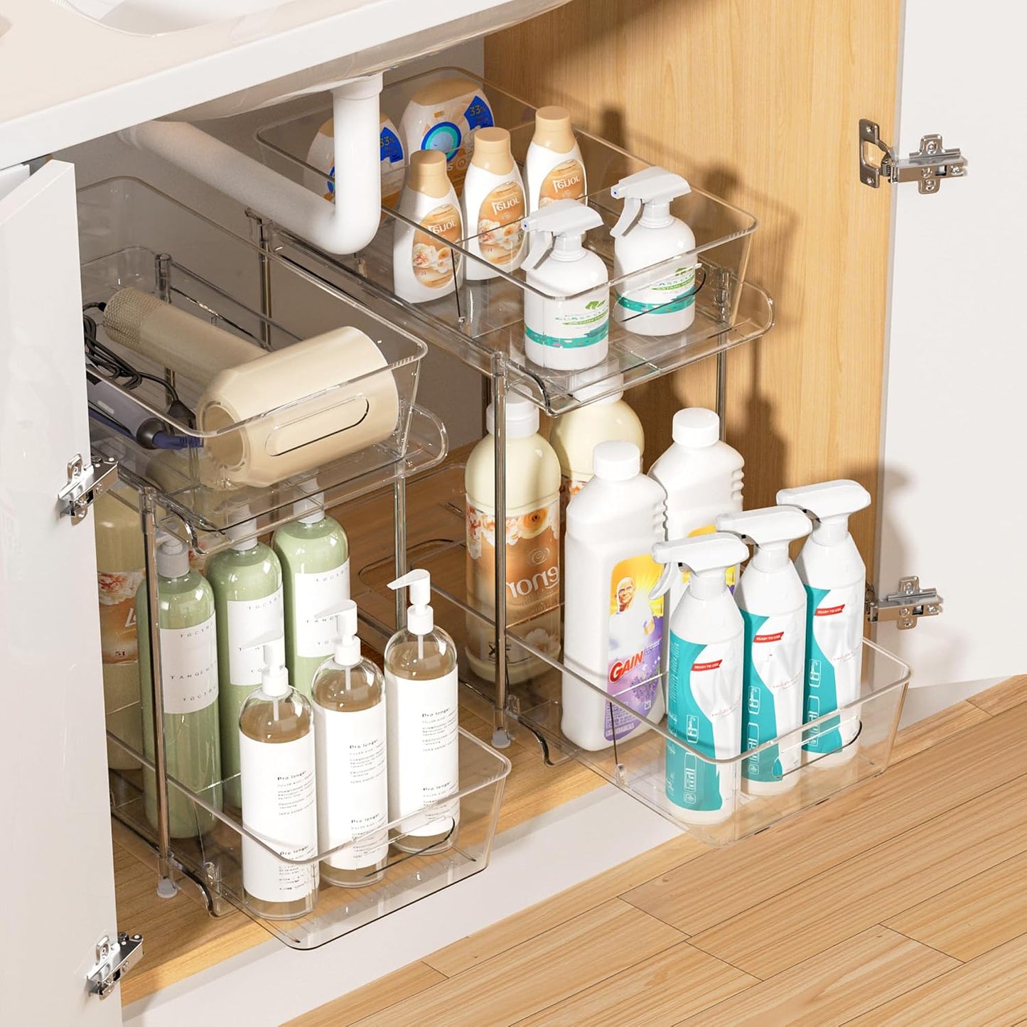 Vtopmart 4 Pack Bathroom Under Sink Organizers Organizer, 2 Tier Clear Pull-Out Organization (S-Standard)