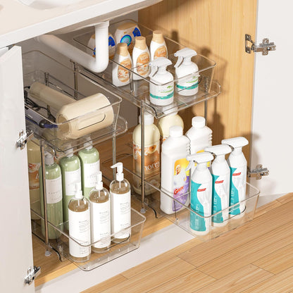 Vtopmart 4 Pack Bathroom Under Sink Organizers Organizer, 2 Tier Clear Pull-Out Organization (S-Standard)