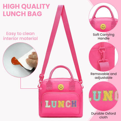RLGPBON Insulated Lunch Bag Teen Girls, Preppy Lunch Box Large Insulated Lunch Bag Reusable Lunch Tote Bag, Preppy LunchBag for Girls School Travel Picnic
