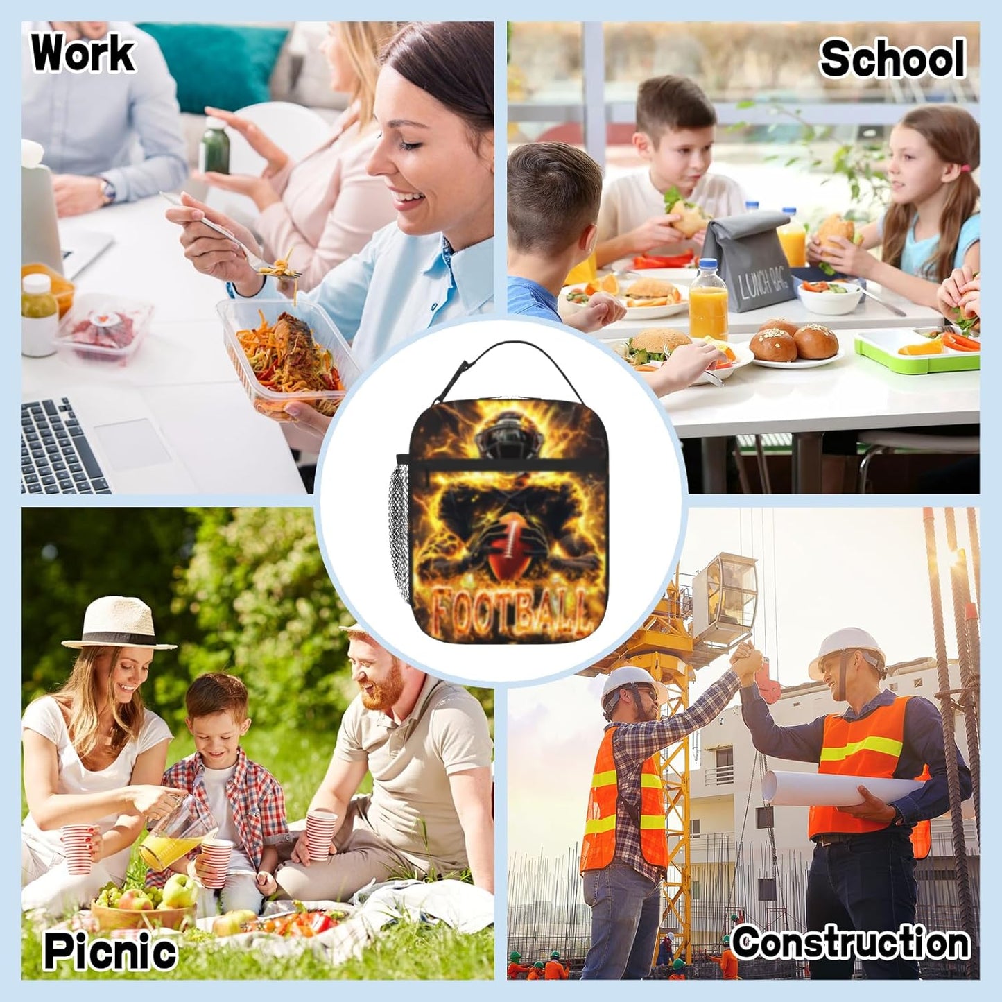 Boys Lunch Box for School Insulated Football Lunch Bag for Kid Boys Girls Teen Bento Boxes to School Office Picnic Travel Hiking Lunchbag Waterproof Leakproof with Adjustable Shoulder Strap
