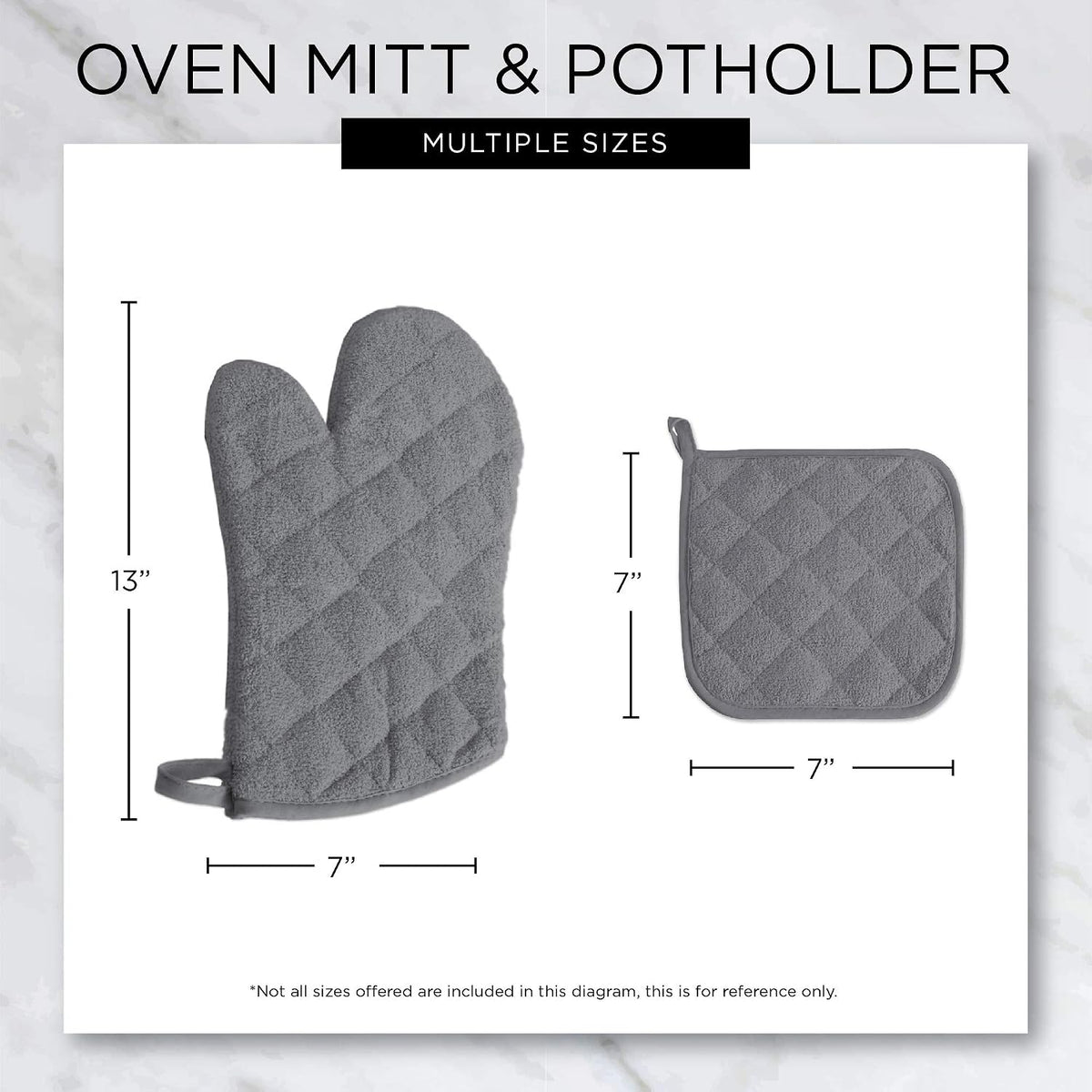 DII Basic Terry Collection 100% Cotton Quilted, Oven Mitt, Brown, 2 Piece