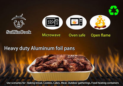 Aluminum Foil Pans with lids 10pack Heavy Duty 2LB Small foil pan 8.5"×6" Disposable, For Microwave & Oven Safe Cooking,Baking,A takeaway food container,Gold