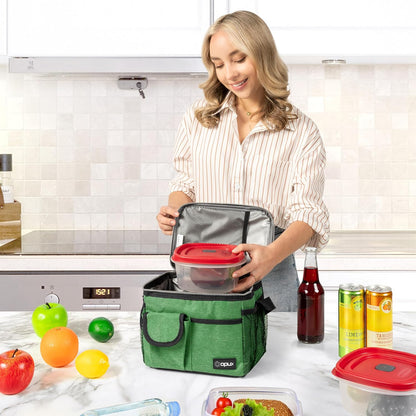 opux Insulated Lunch Bag for Men Women, Leakproof Black Lunch Box for Work, Portable Soft Lunch Cooler Bag with Shoulder Strap, Adult Lunchbox Lunch Pail for Kid Boy Girl School, 14 Can/8L