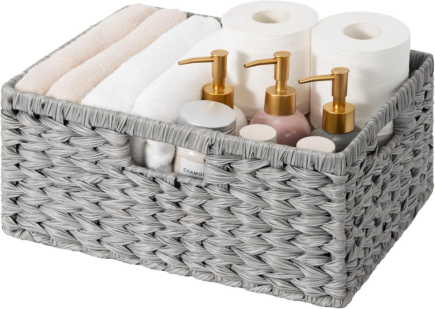 GRANNY SAYS Wicker Storage Baskets for Shelves, Water Hyacinth Basket with Scalloped Edge, Storage Wicker Baskets for Pantry, Large, 2-Pack