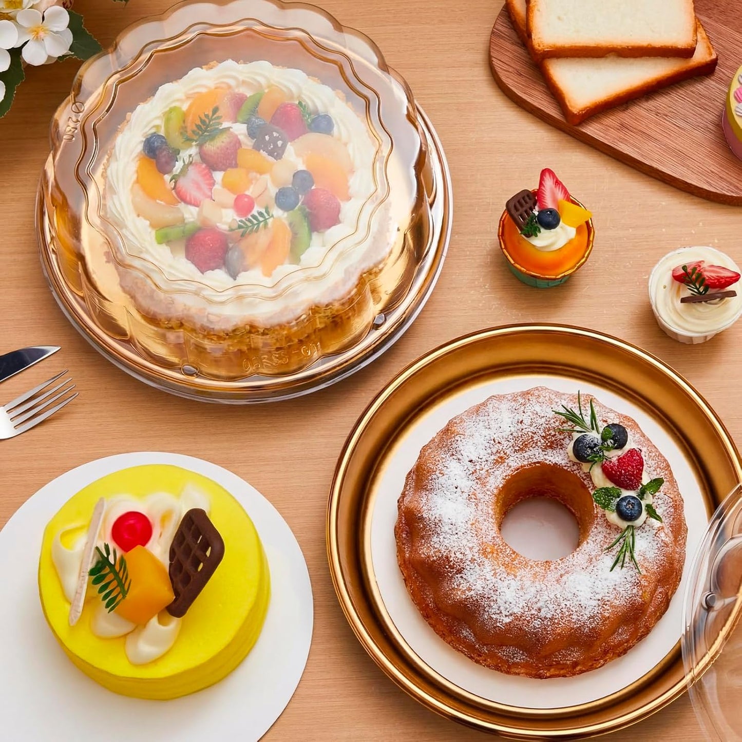 10 Pack 9in Round Cake Container and 10 Pack 8in Cake Boards, Disposable Pie Platters Pizza Carrier Boxes with Dome Lids and Cardboard Bases for Homemade and Party Supplies