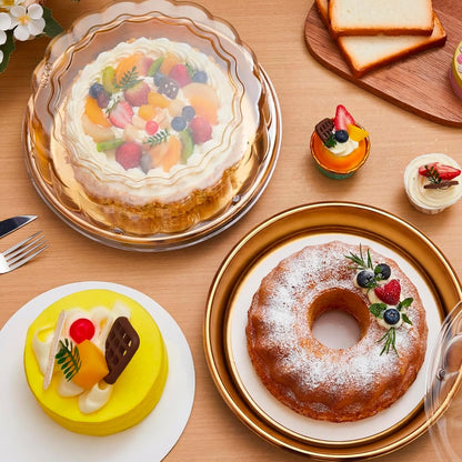 10 Pack 9in Round Cake Container and 10 Pack 8in Cake Boards, Disposable Pie Platters Pizza Carrier Boxes with Dome Lids and Cardboard Bases for Homemade and Party Supplies