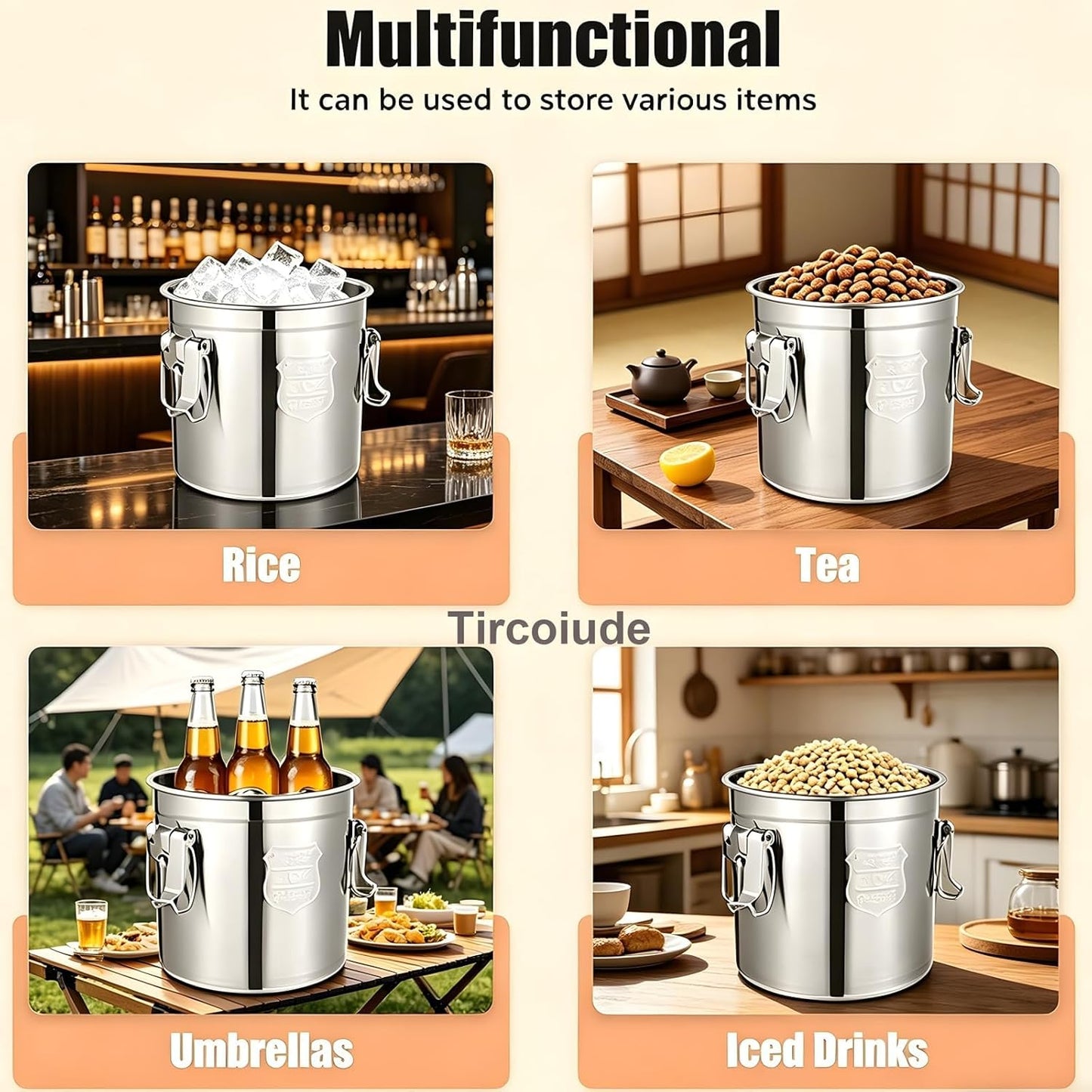 25lb Stainless Steel Containers with Lids, 12L/3.1gal 304 Stainless Steel Storage Containers, Metal Bird Seed Storage Container for Rice Flour Sugar Grain Coffee Bean Kitchen Jar
