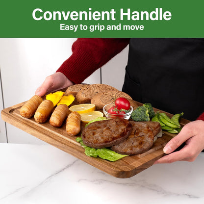 Wood Cutting Board Set of 4, Wooden Chopping Boards with Food Icons for Kitchen, Charcuterie Board for Meat, Vegetables, Fruits, Cheese