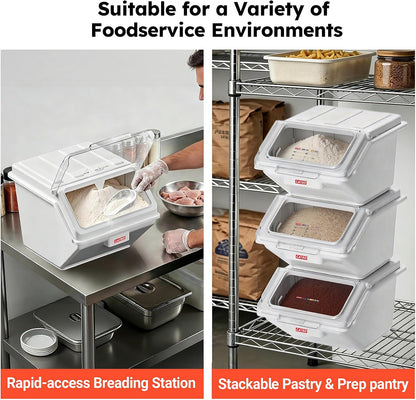 2.6 Gallon / 42 Cup Commercial Shelf Ingredient Bin with Scoop, Stackable Food Storage Container with Clear Flip Lid, Built-in FIFO Label and One-Hand Access for Flour Sugar Rice
