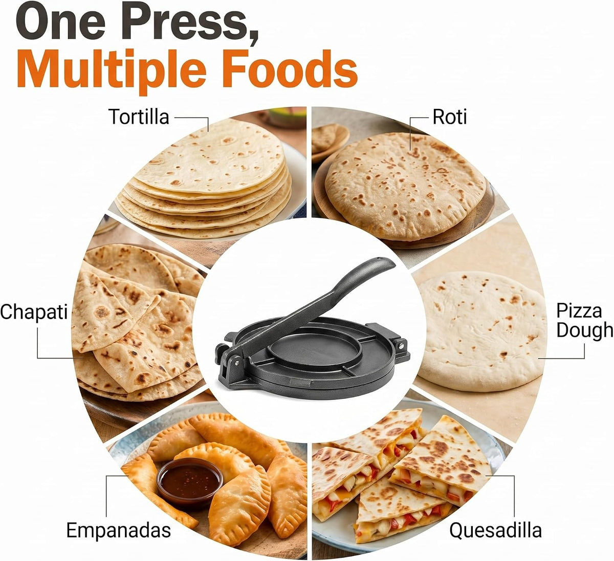 Tortilla Press 8 Inch – Aluminum Quesadilla Maker for Kitchen