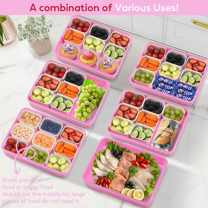 Snackle Box Container for Adults with 9 Compartment, Divided Serving Tray Snack Box Containers with Lid and Handle, Charcuterie Boxes Portable Snack Platter for Fruit Veggie Party Travel, White