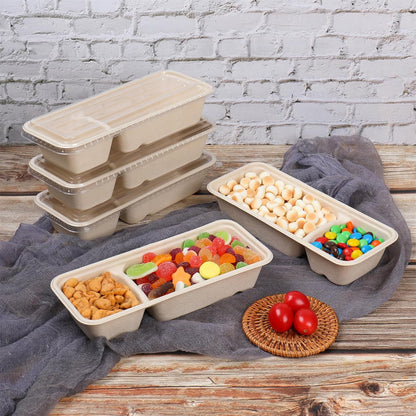 16oz disposable 3 compartments Sugarcane Fibers bowls with lid take away food containers Meal Prep Bowls 25 Pack