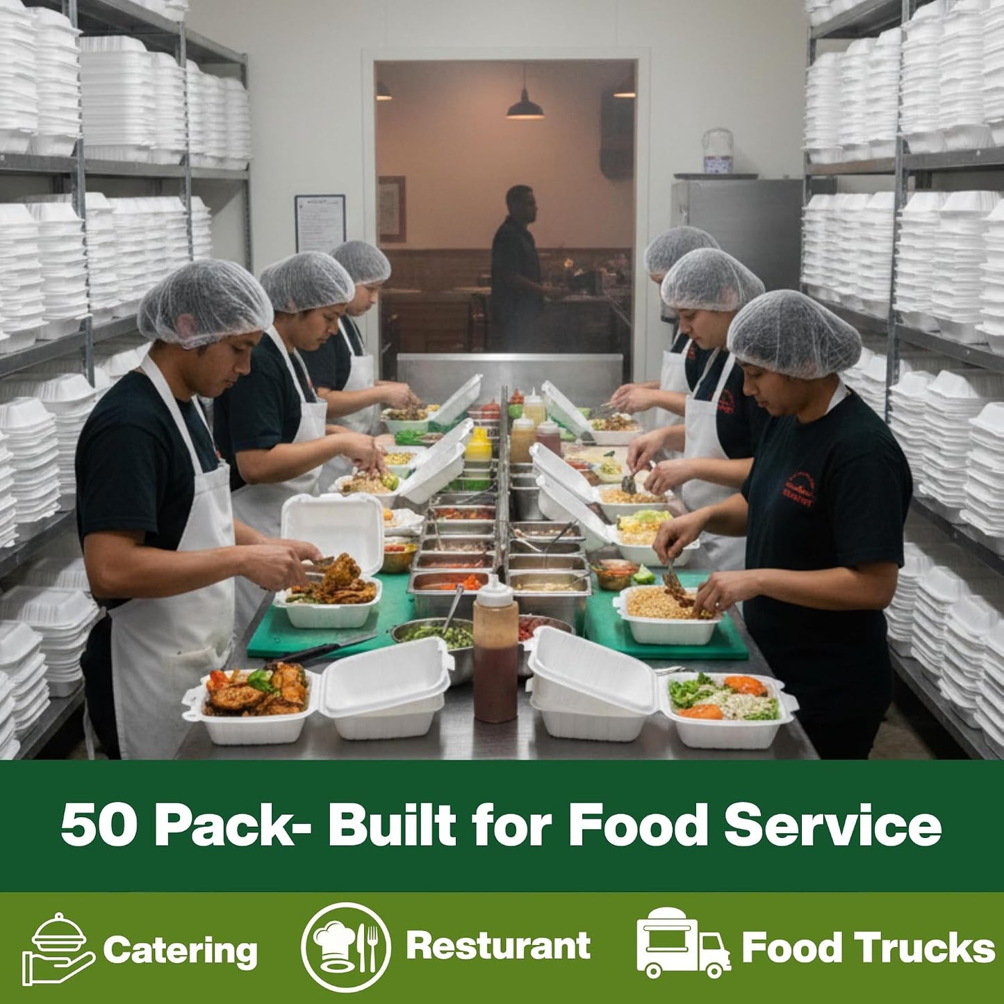 9x9 3-Compartment Hinged Vented Food Containers, 50 Pack – Clamshell Takeout Containers, Meal Prep Food Storage, 3 Compartment Food Containers, To Go Boxes & Cake Slice Box - Black