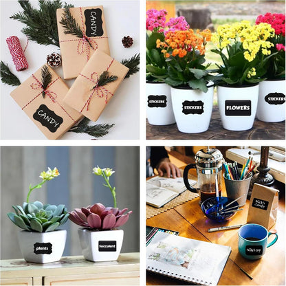 Chalkboard Labels 180pcs Waterproof Reusable Label Stickers with 2 White Liquid Chalk Markers for Storage Bin, Food Container, Mason Jars 5X7.5cm Black