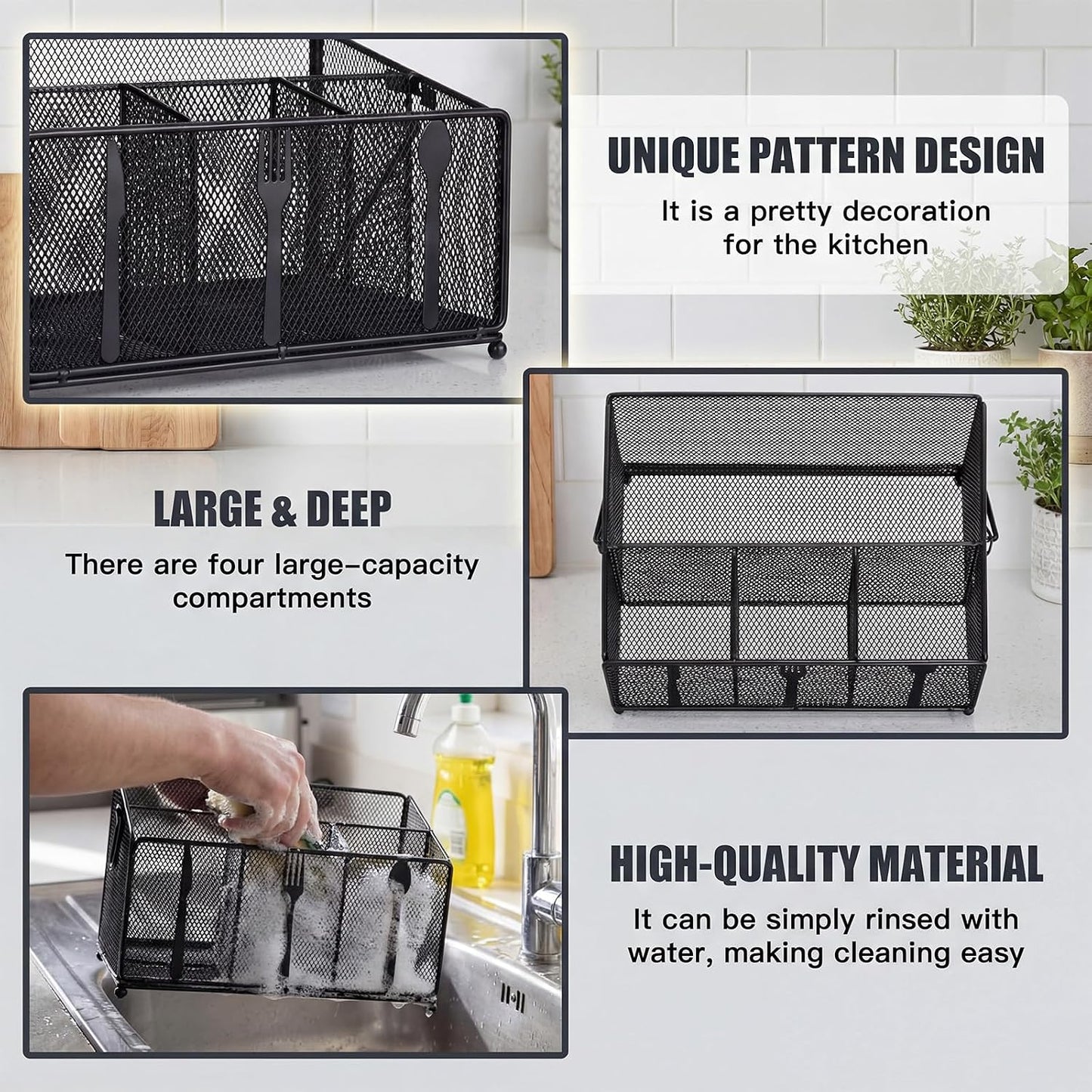 Utensil Caddy for Party, Utensil Organizer Silverware Caddy, 4 Compartment Metal Cutlery Organizer, Fork Spoon Napkin Plate Basket for Kitchen Countertop Buffet Outdoor BBQ Camping Picnic