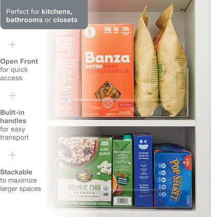 Open Front Pantry Cabinet Stacking Storage Home Bin 16x10x6 4 Pack | Stackable Strong,Heavy Duty, Made in USA