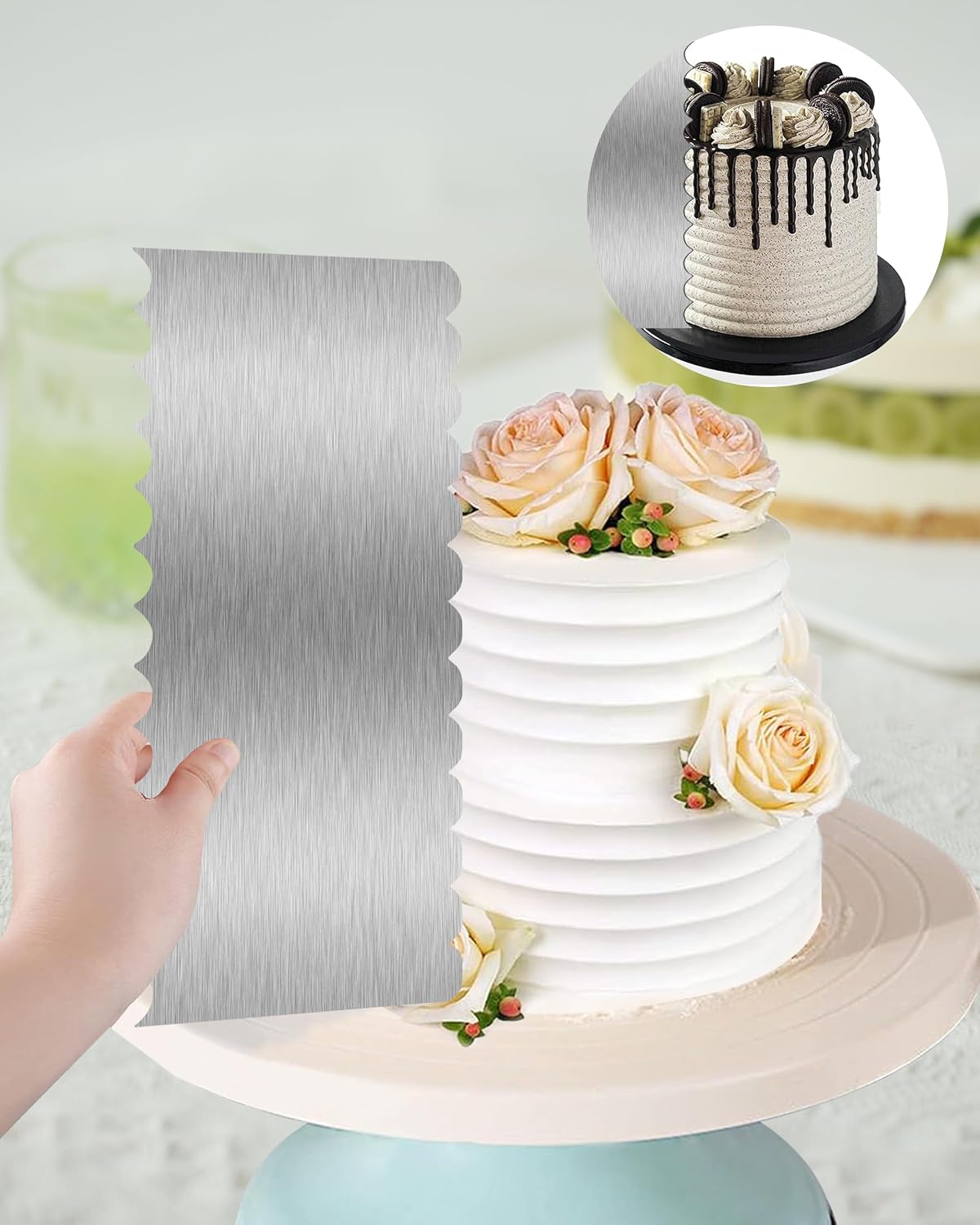 8.6 Inch Metal Cake Scraper Smoother, Edge Side Jagged Comb for Cream