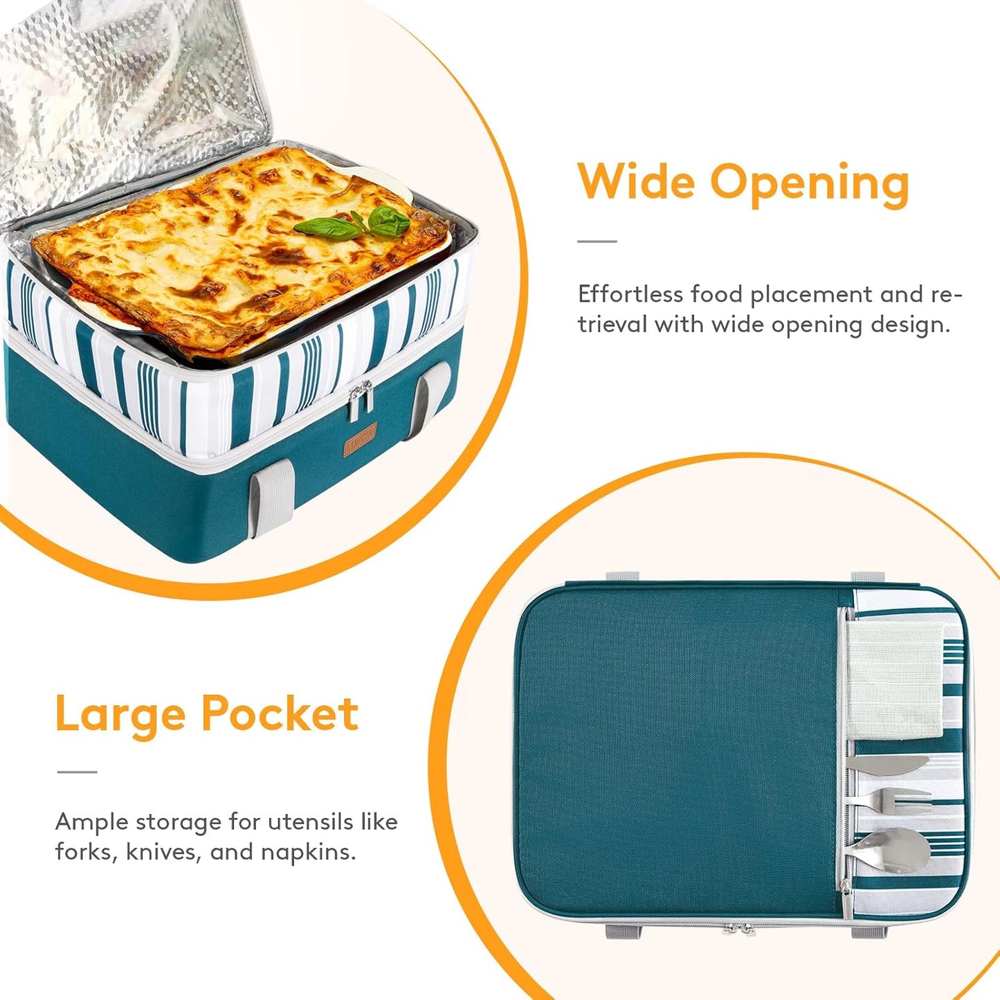 LUNCIA Insulated Single Decker Casserole Carrier, Lasagna Lugger Tote Keeps Food Hot or Cold, Thermal Lunch Bag for Potluck Parties, Picnic and Cookouts, Fits 9" x 13" Baking Dish, Black