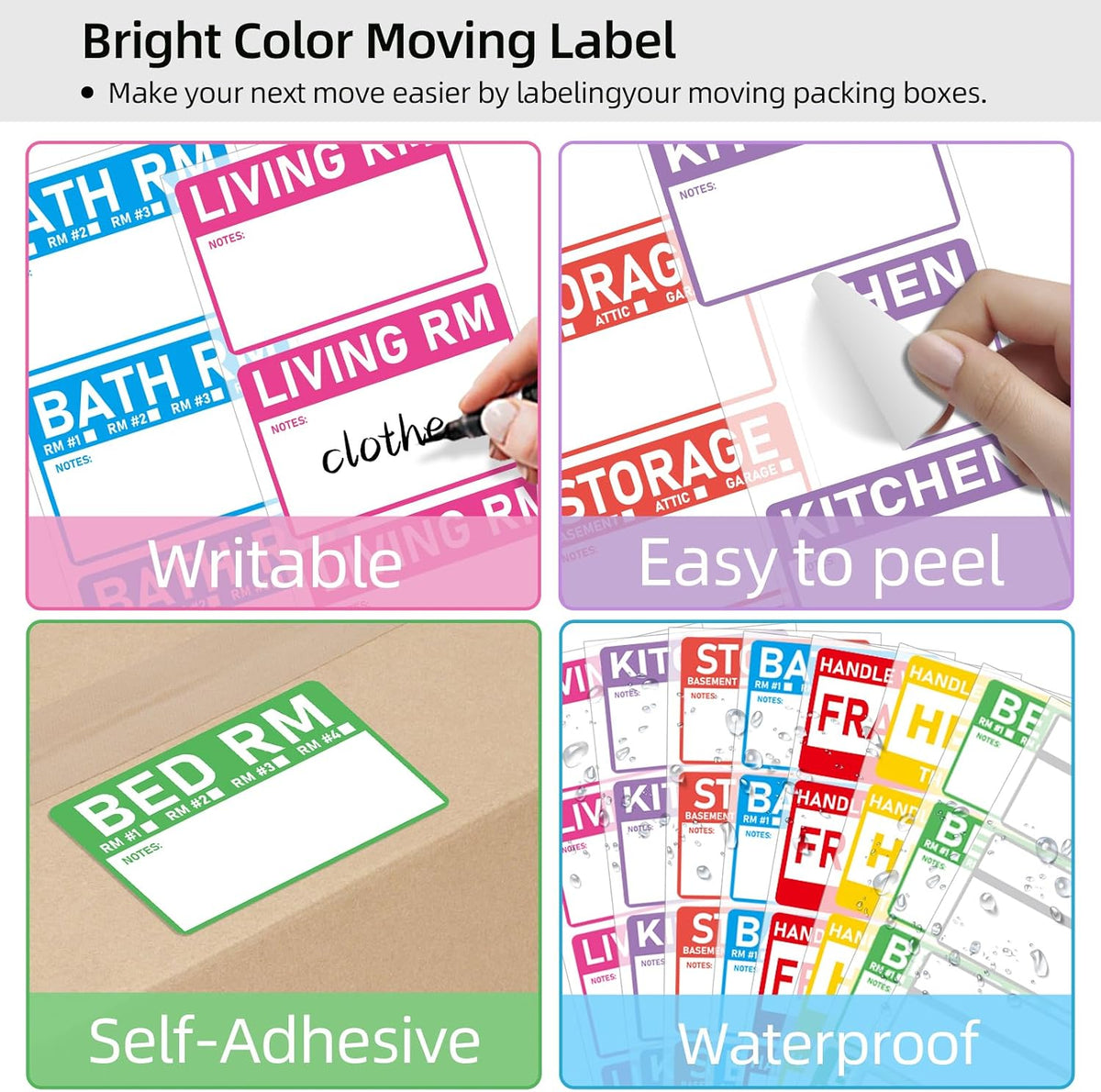 Removable Label Stickers for Organizing -320PCS 3 x 2 inch Waterproof Handwrite Blank Labels, School, Home, Business for Plastic Bins, Folders, Freeze Food (White)