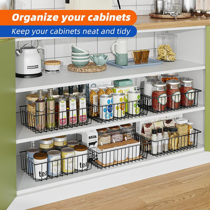 Simple Trending 6 Pack Large Wire Baskets for Organization, Metal Pantry Storage Baskets for Cabinet, Kitchen, Garage, Bathroom, Black