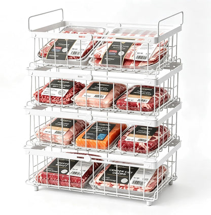 Freezer Organizer Bins, 6-Pack for Chest Freezers | Stackable & Expandable Storage Container with Handles | White Foldable Baskets for 10-20 Cu. Ft. | for Sorting Frozen Meats