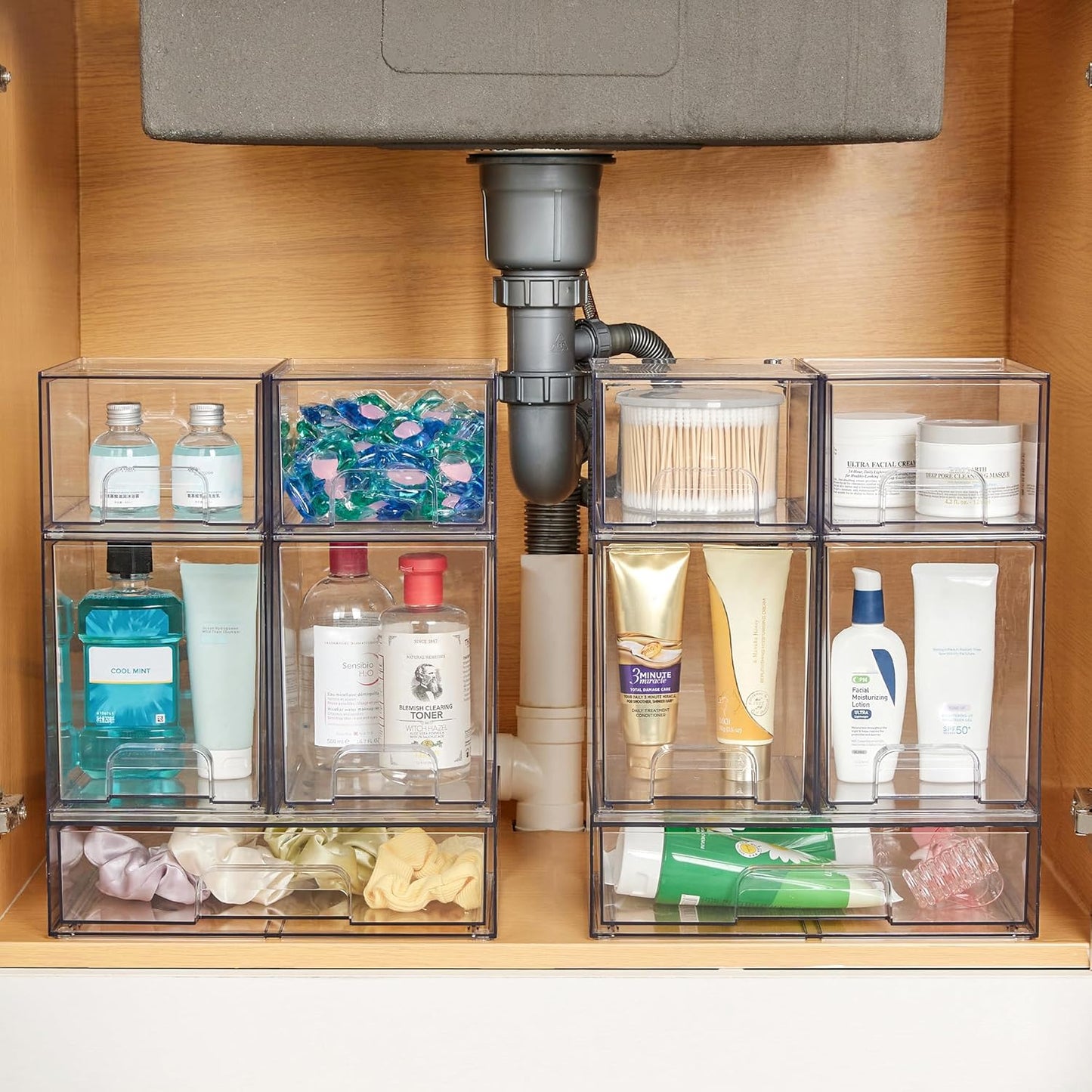 Vtopmart Stackable Storage Drawers Set of 5, Clear Plastic Organizer Bins for Baby Bottle, Beauty Supplies Storage, Ideal for Kichen Countertop, Vanity, Bathroom, Cabinet, Pantry Organization