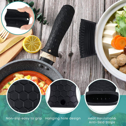 Patelai 8Pcs Silicone Cast Iron Handle Cover,Black