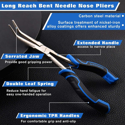 SPEEDWOX Long Reach Bent Needle Nose Pliers With Smooth Jaw Angled Needle Nose Pliers For Jewelry Making Fish Bone Pliers Tweezers Bent Chain Nose Pliers For Wire Bending And Small Object Gripping