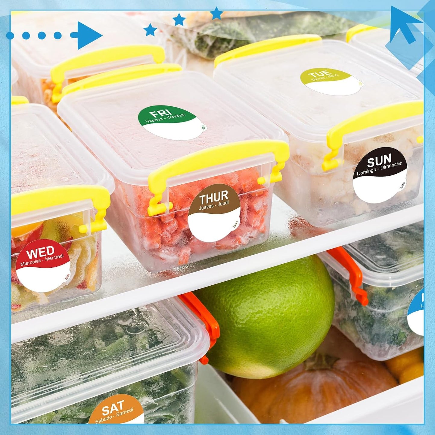 Sayglossy 7000 Pcs Day of Week Label Food Label Monday Through Sunday Management Inventory Sticker Removable Weekly Self Adhesive Date Dot Sticker for Restaurant Kitchen Container (Square)