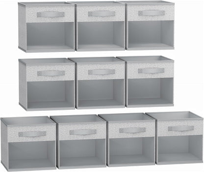 DIMJ Storage Cubes, 11x 11 inch Cube Storage Bin, 6 Pack Closet organizers and storage Bins with Window, Collapsible Baskets with Handle for Shelves, Clothes, Toys, Books (Grey)