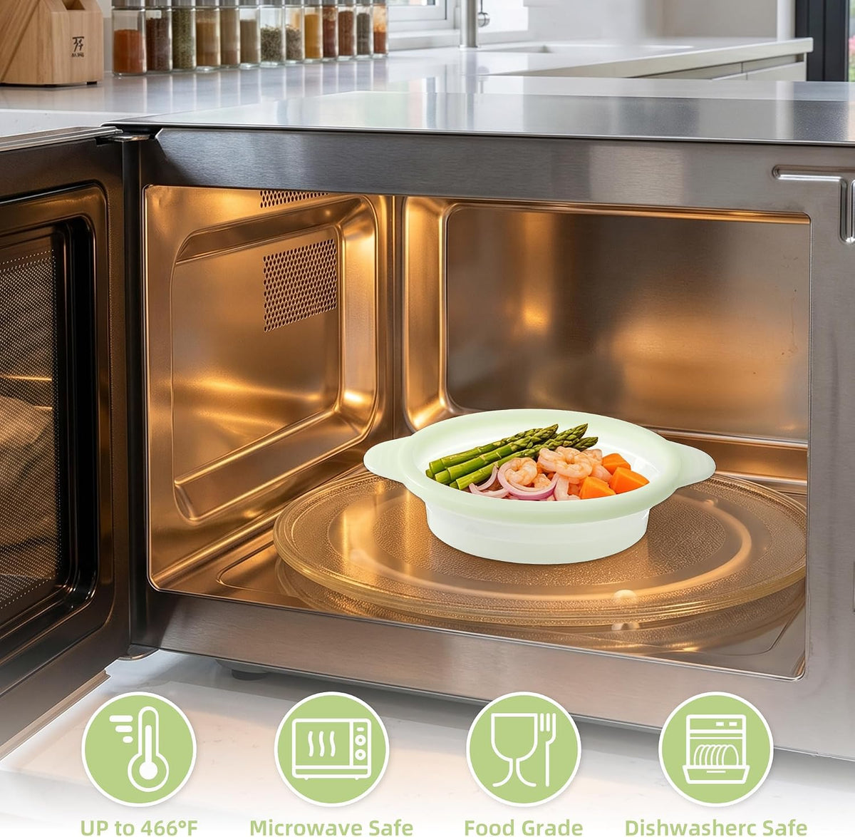 Silicone Microwave Steamer Collapsible Cooker for Vegetables Fish Prep Meal
