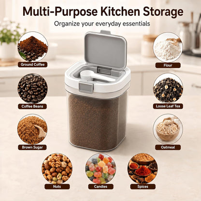 Airtight Brown Sugar Container with Spoon - 27 Fl Oz (800ml) Clear Storage Jar for Pantry - BPA-Free AS Material Perfect for Ground Coffee (Holds 12 oz Weight), Beans, Flour & Tea