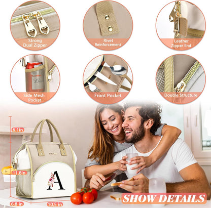 Initial Lunch Bag Women, Cooler Insulated Lunch Bag for Girls, Large Adult Leakproof Lunch Box for Picnic Work, Personalized Tote Bag, Birthday Gifts/Mothers Day Gifts, Letter K.