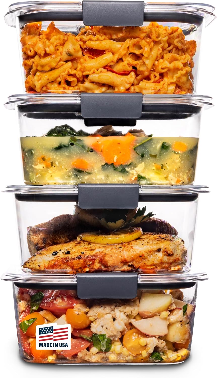 Rubbermaid Brilliance Meal Prep Containers, 2-Compartment Food Storage Containers, 2.85 Cup, 5-Pack, BPA-Free, Clear/Grey