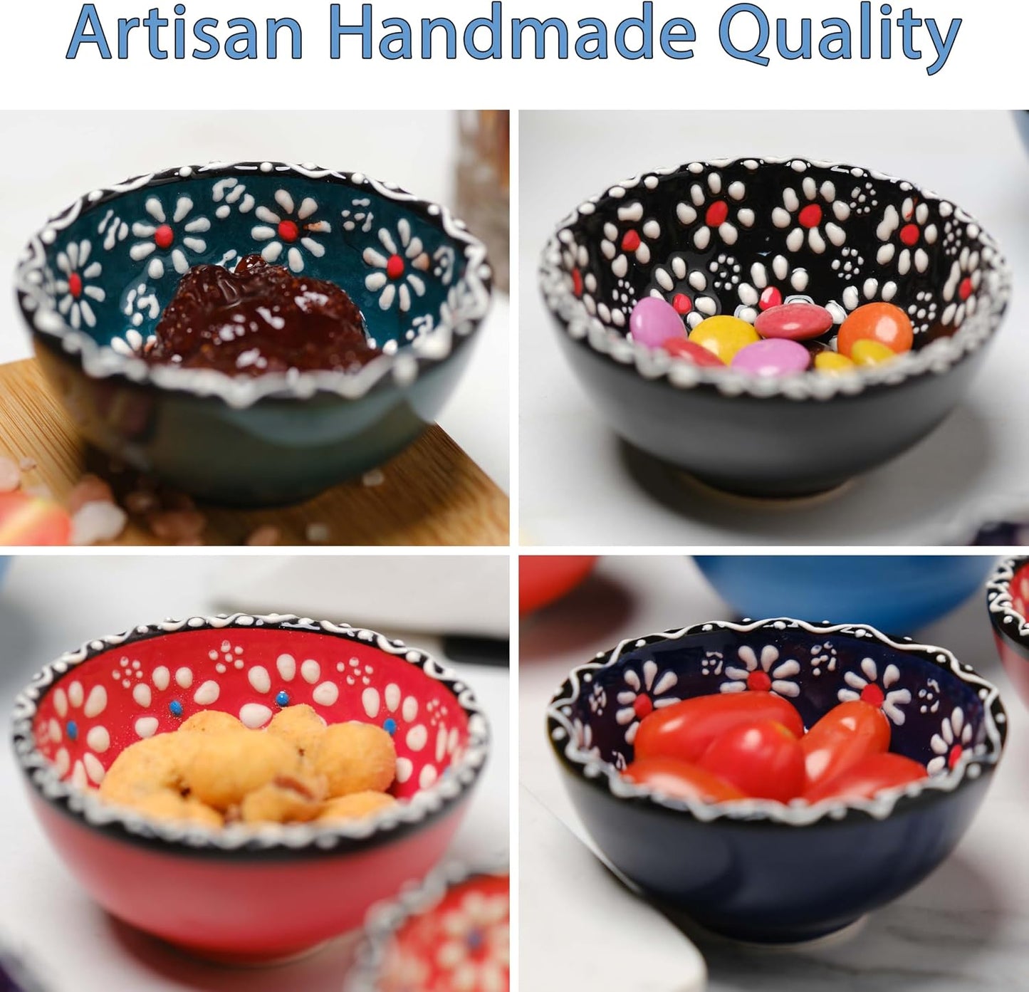 Ceramic Small Dipping Bowls Set of 6, 3.5 Oz Soy Sauce Dish, Handmade Charcuterie, Colorful Pinch, Dishwasher & Microwave Safe, 3.2'' Mini (SULTAN'S GARDEN)