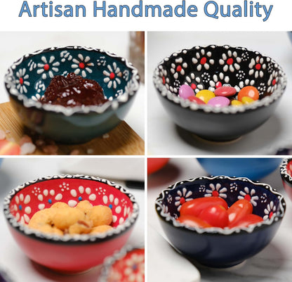 Ceramic Small Dipping Bowls Set of 6, 3.5 Oz Soy Sauce Dish, Handmade Charcuterie, Colorful Pinch, Dishwasher & Microwave Safe, 3.2'' Mini (SULTAN'S GARDEN)