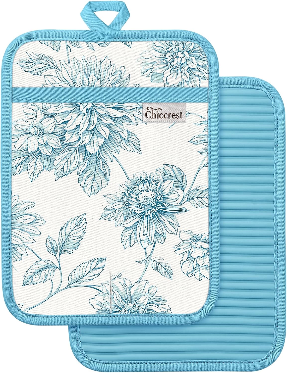 100% Thick Cotton Pot Holders Ribbed Soft Silicone Bright Flower