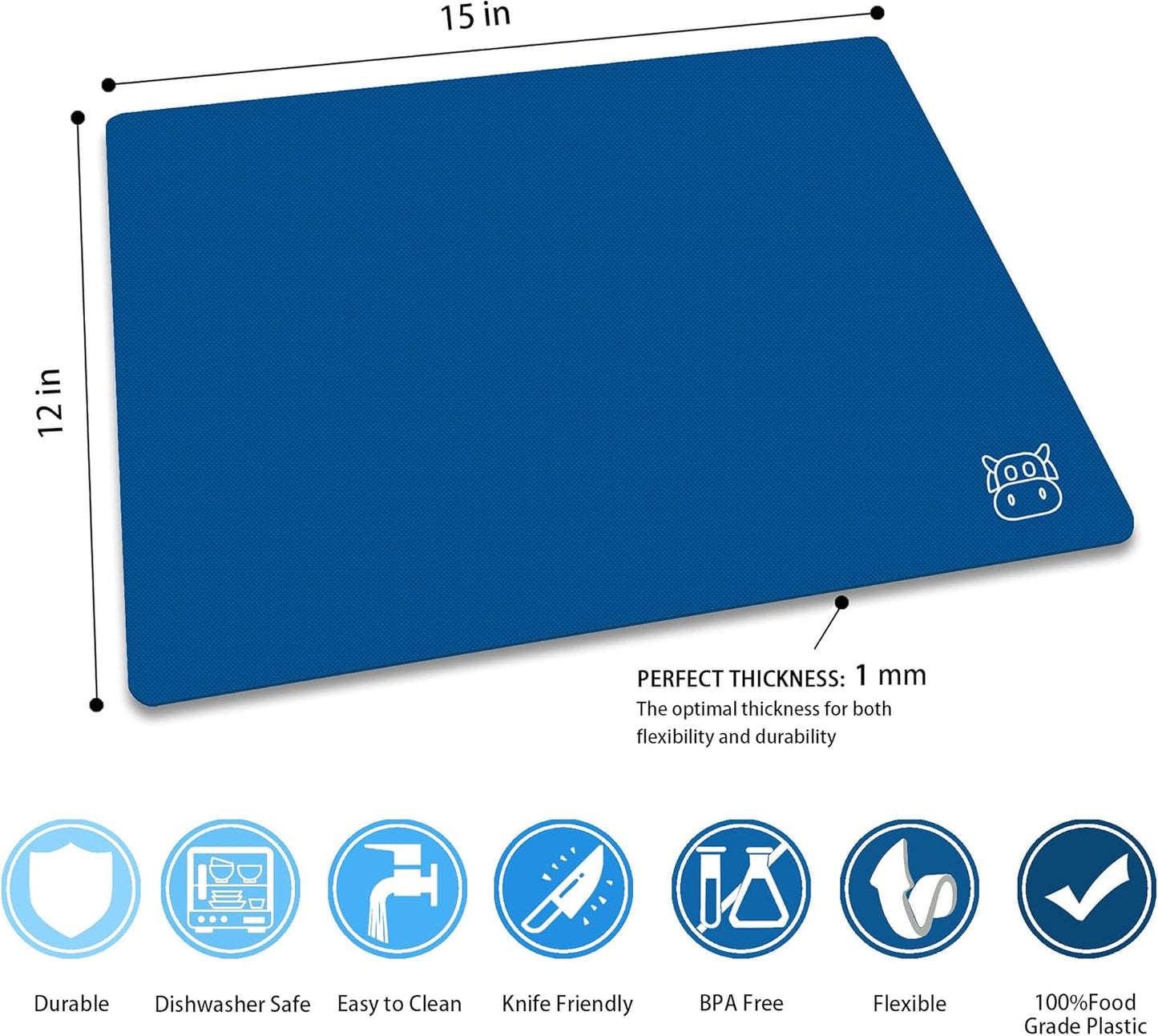 ZVP Plastic Cutting Boards for Kitchen, Flexible Cutting Mats, Colorful Chopping Boards with Food Icon, Non-Slip, Non Porous, BPA Free, Dishwasher Safe Rainbow