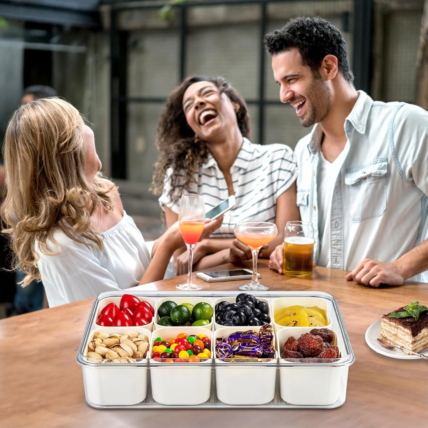 PANYEE Snack Box Container,Divided Serving Tray with Lid and Handle, Snackle box Charcuterie for Portable Snack Platters - Clear Organizer for Candy,Fruits,Nuts,Snacks-for Party,Entertaining,Picnic