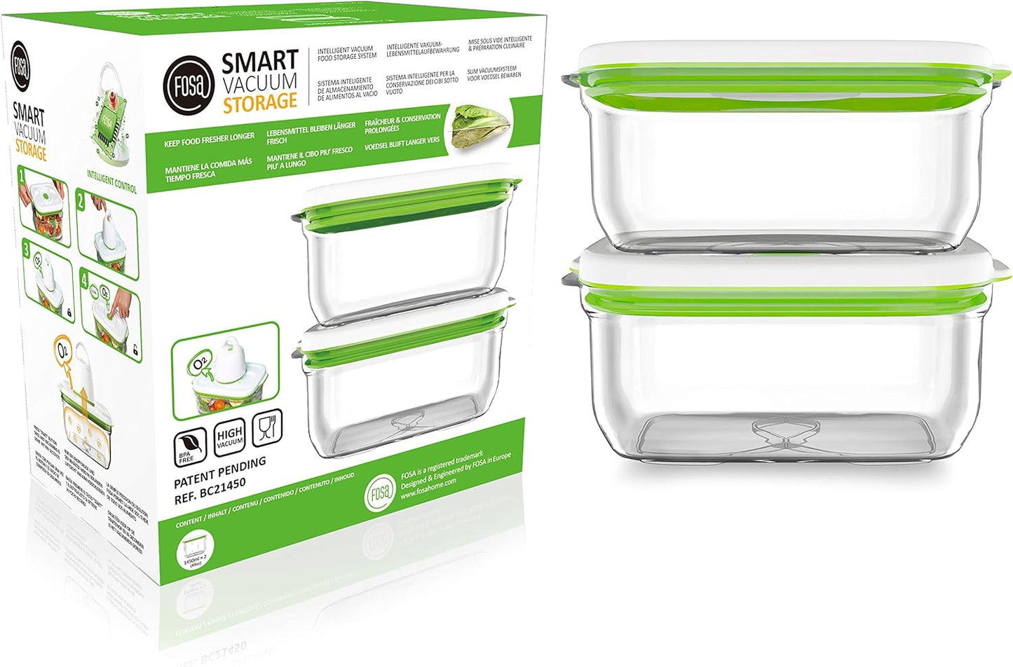 FOSA Vacuum Seal Containers (3-Pack, 34oz) – Airtight Food Storage Containers for Freshness | BPA-Free, Dishwasher Safe | Ideal for Meal Prep, Leftovers, Dry Goods (Pump Sold Separately)
