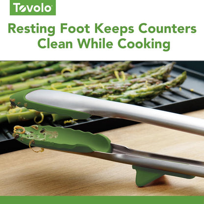 Tovolo Tongs With Silicone Tips Easy Grip 13” Long Kitchen Tongs Stainless Steel Handle For Cooking BBQ, Non Scratch Heat Resistant Locking Metal Silicone Tipped Dishwasher Safe BPA Free, Black