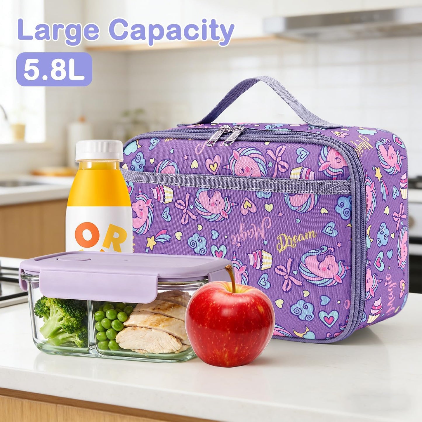 FlowFly Kids Lunch box Insulated Soft Bag Mini Cooler Back to School Thermal Meal Tote Kit for Girls, Boys, Black