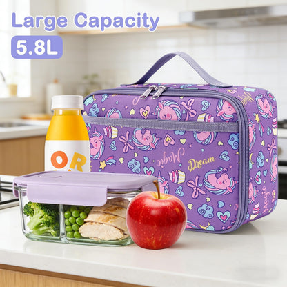 FlowFly Kids Lunch box Insulated Soft Bag Mini Cooler Back to School Thermal Meal Tote Kit for Girls, Boys, Black